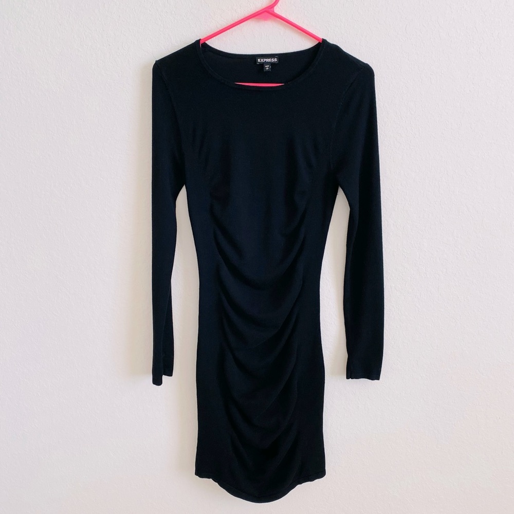 Express Ruched Black Lightweight Sweater Dress.  Size S/P in EUC